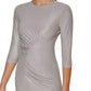 Tommy Hilfiger Women's Fog Foil Knit Ruched Sheath Dress Beige Size Large