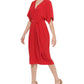 Tommy Hilfiger Women's V Neck Tie Waist Midi Dress Red Size 12