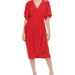 Tommy Hilfiger Women's V Neck Tie Waist Midi Dress Red Size 6