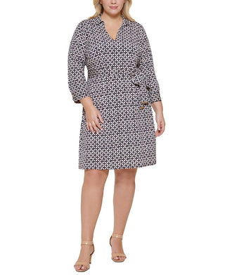 Tommy Hilfiger Women's Geo Print Jersey Shirtdress Blue Size 18W