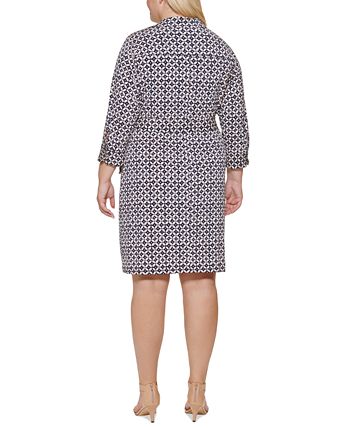 Tommy Hilfiger Women's Geo Print Jersey Shirtdress Blue Size 18W