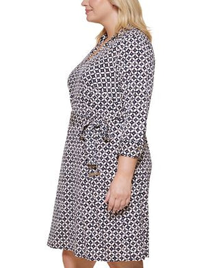 Tommy Hilfiger Women's Geo Print Jersey Shirtdress Blue Size 18W