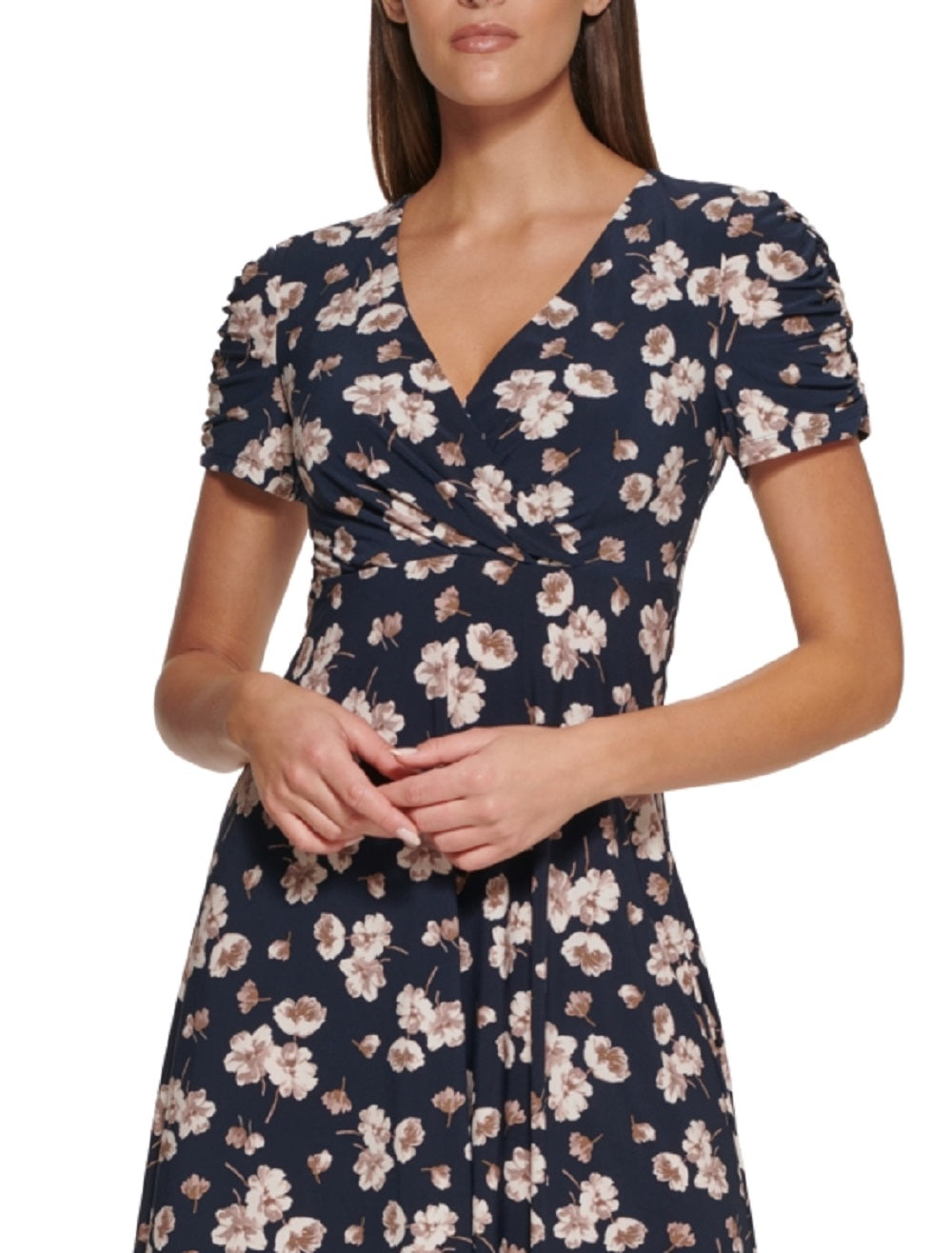 Tommy Hilfiger Women's Shirred Sleeve Surplice Dress Blue Size 12Petite