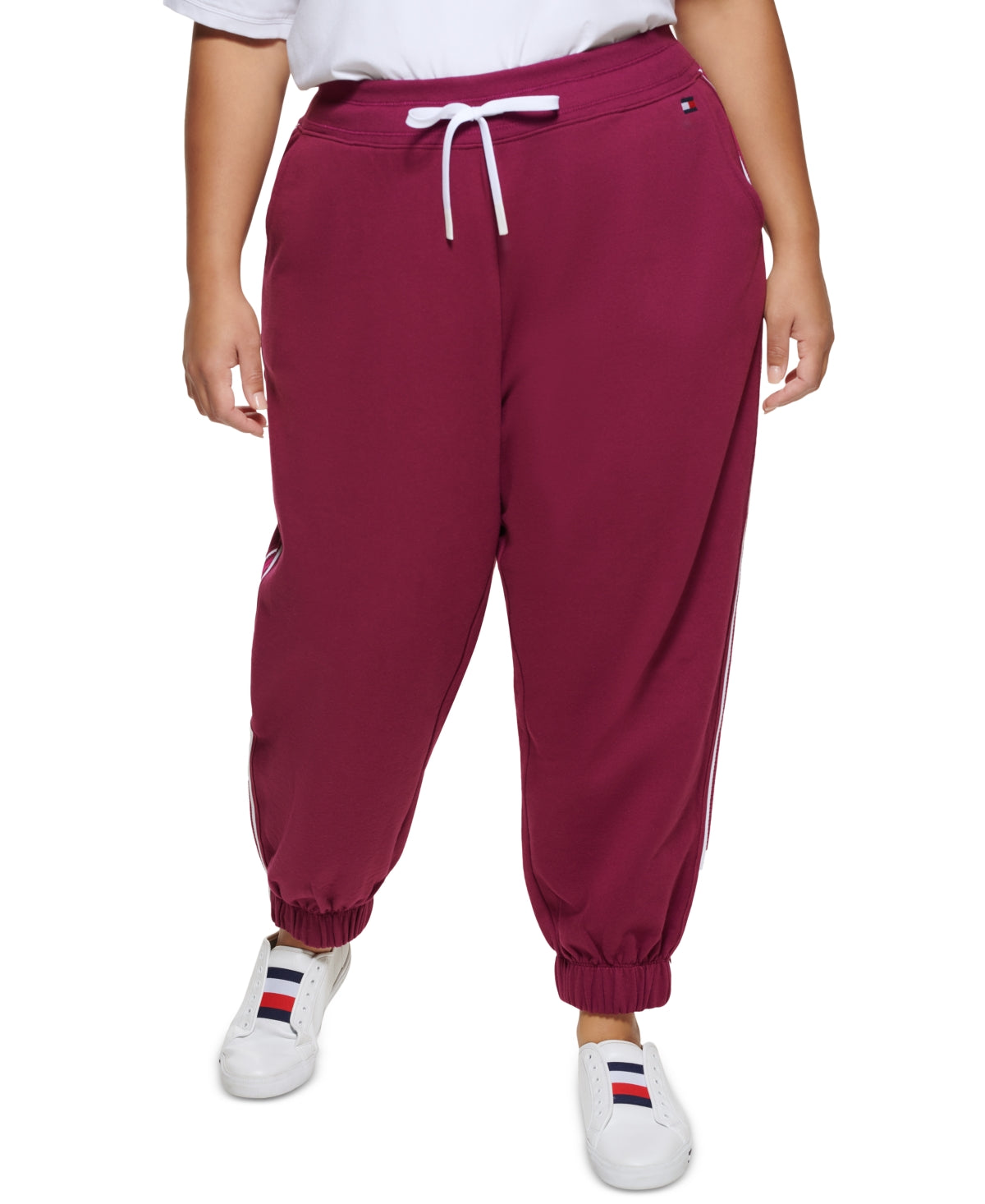 Tommy Hilfiger Women's Pocketed Tie High Waist Sweatpants Purple Size 2X