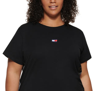 Tommy Hilfiger Women's Side Stripe Crewneck Cropped Black Size 3X