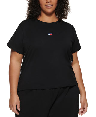 Tommy Hilfiger Women's Side Stripe Crewneck Cropped Black Size 3X