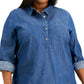 Tommy Hilfiger Women's Chambray Popover Top Blue Size 2X