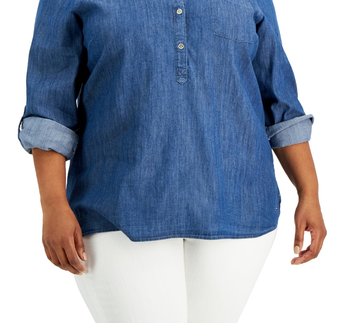 Tommy Hilfiger Women's Chambray Popover Top Blue Size 2X