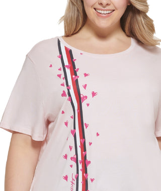 Tommy Hilfiger Women's Plus Heart Print T-Shirt Pink Size 1X