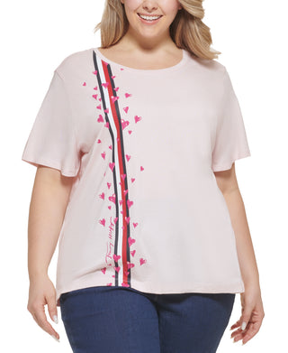 Tommy Hilfiger Women's Plus Heart Print T-Shirt Pink Size 1X