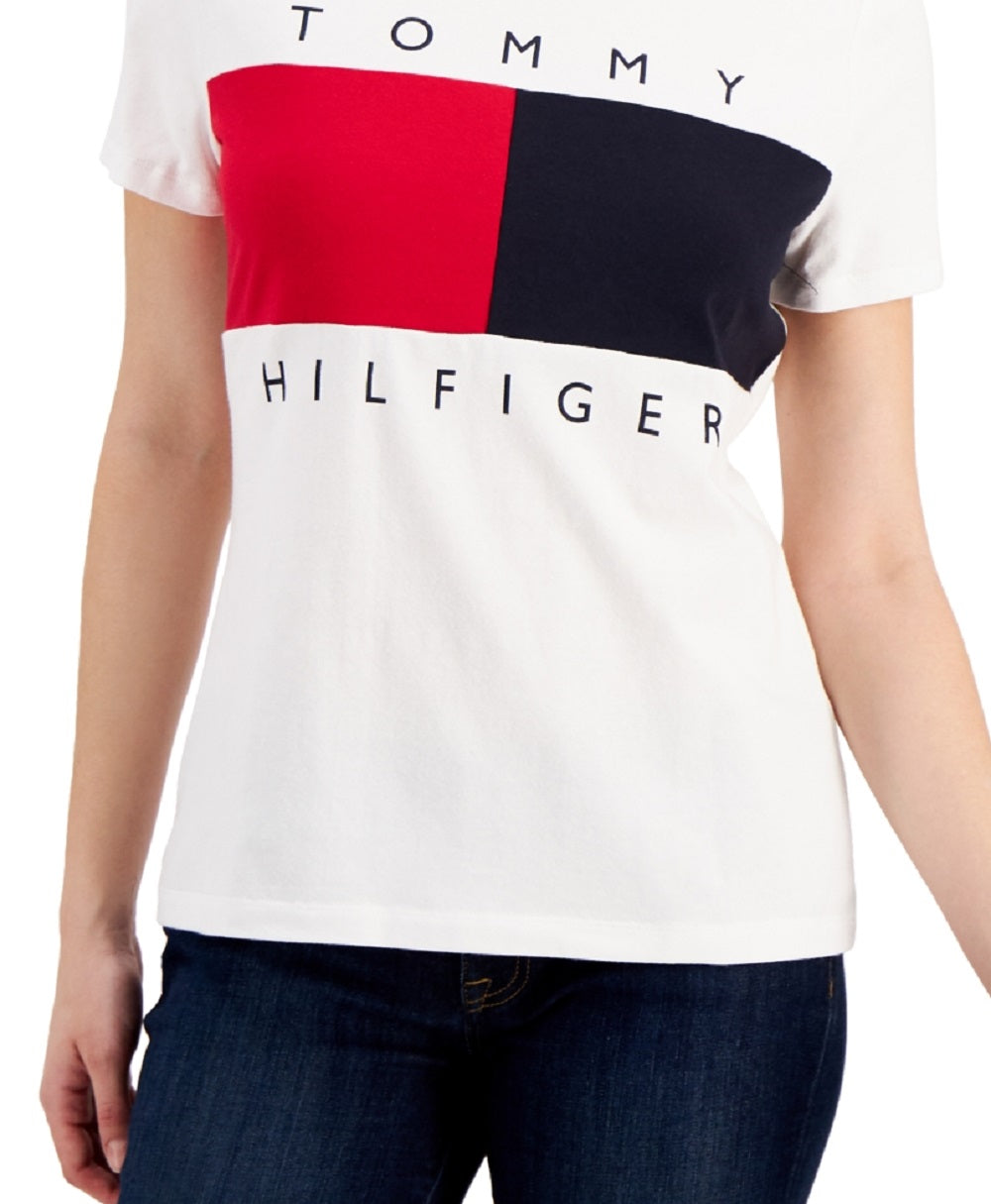 Tommy Hilfiger Women's Big Flag Logo T-Shirt White Size Medium