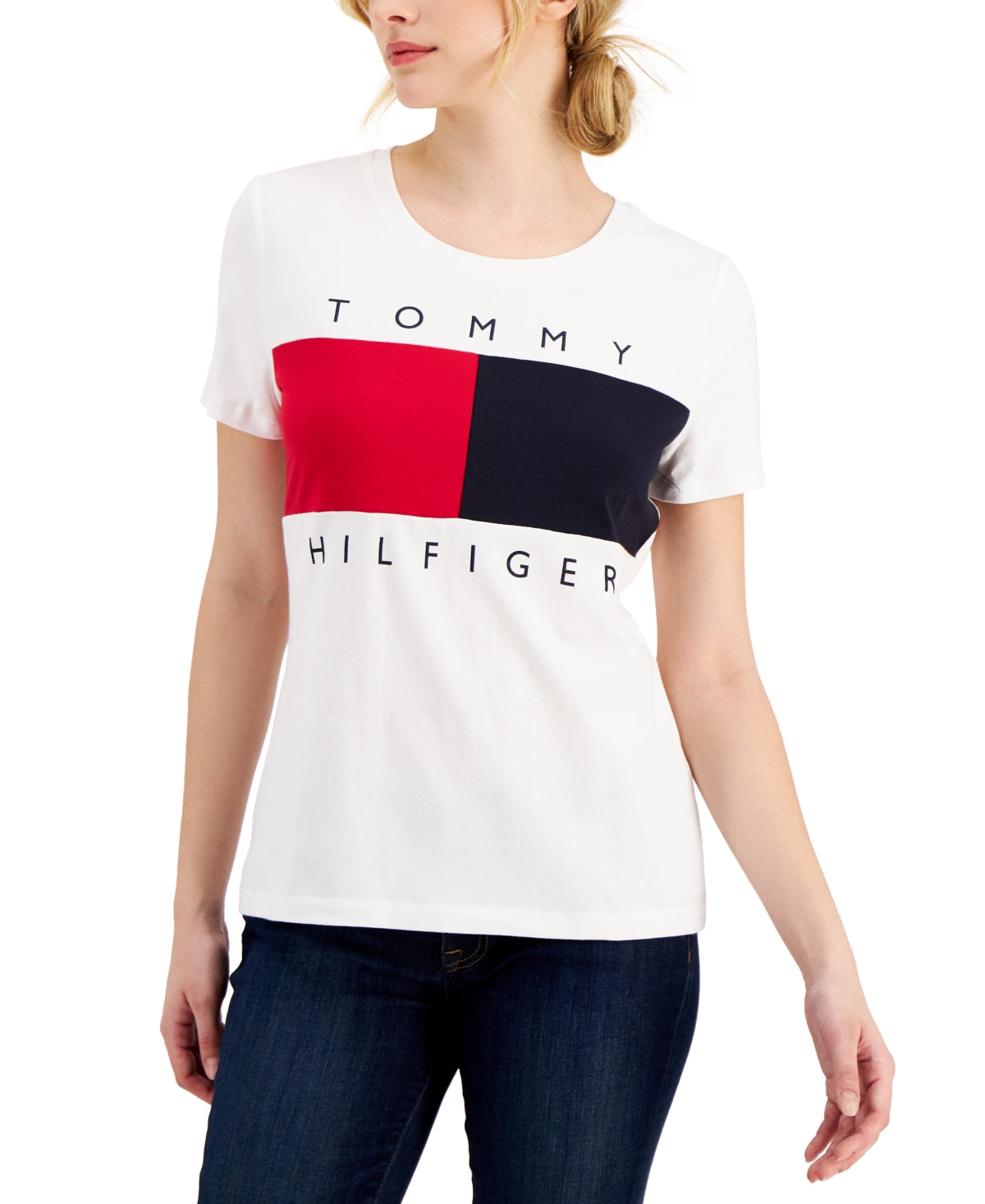 Tommy Hilfiger Women's Big Flag Logo T-Shirt White Size Medium