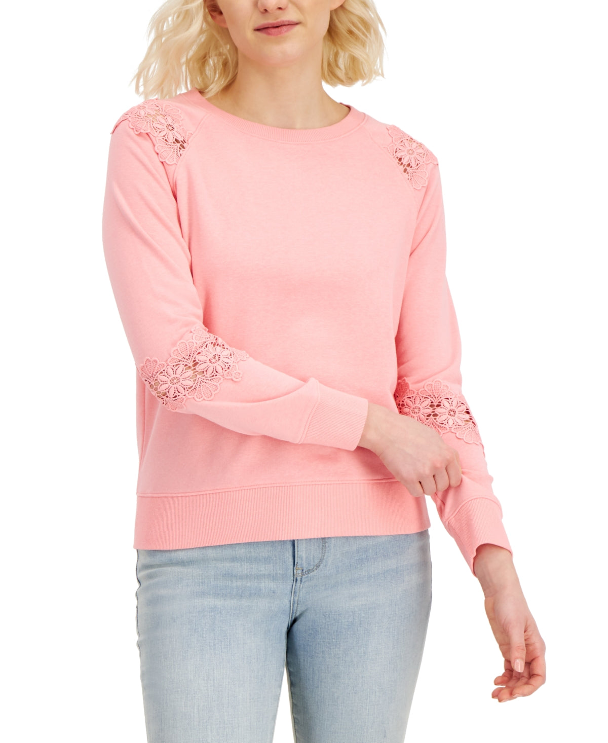 Tommy Hilfiger Women's Solid Lace TrimTop Pink Size Medium