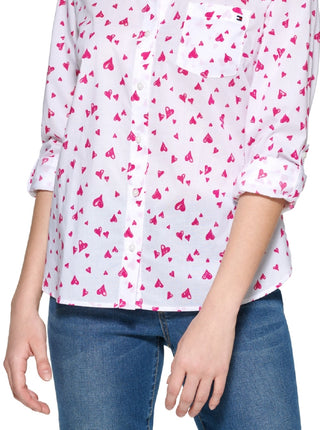 Tommy Hilfiger Women's Flutter Hearts Button Down Blouse White Size X-Large
