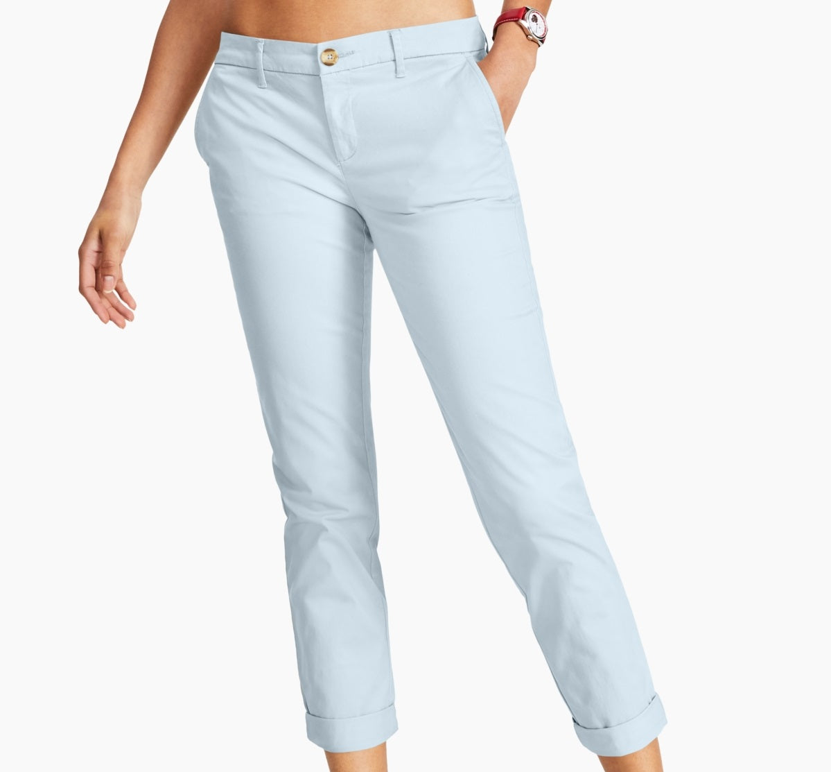 Tommy Hilfiger Women's Th Flex Cuffed Chino Straight Leg Pants Blue Size 10