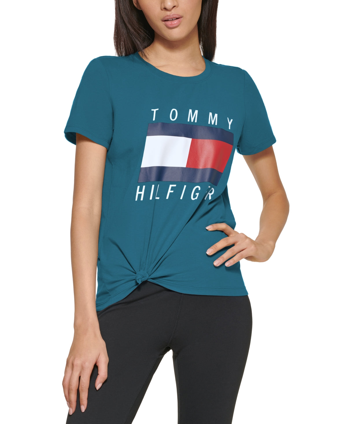 Tommy Hilfiger Women's Tie Front Striped Logo T-Shirt Blue Size Large –  Steals