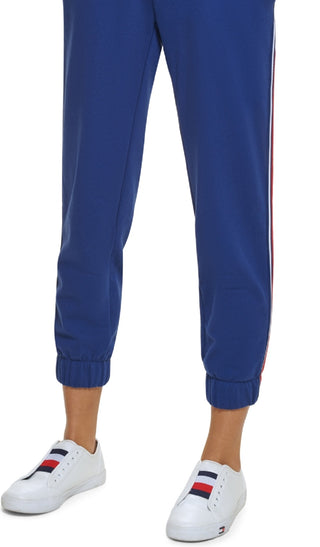 Tommy Hilfiger Women's High Rise Side Stripe Joggers Blue Size Medium