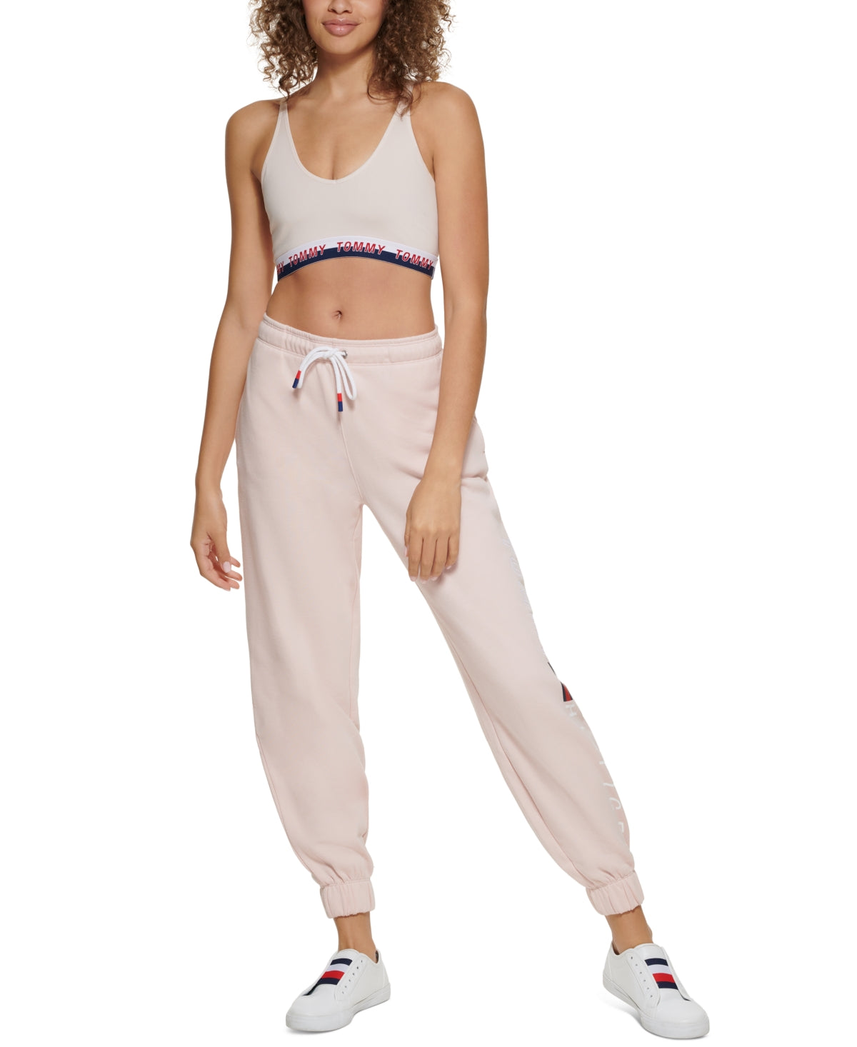 Tommy Hilfiger Women's Sport Strappy Logo Band Low Impact Sports Bra Pink Size Small
