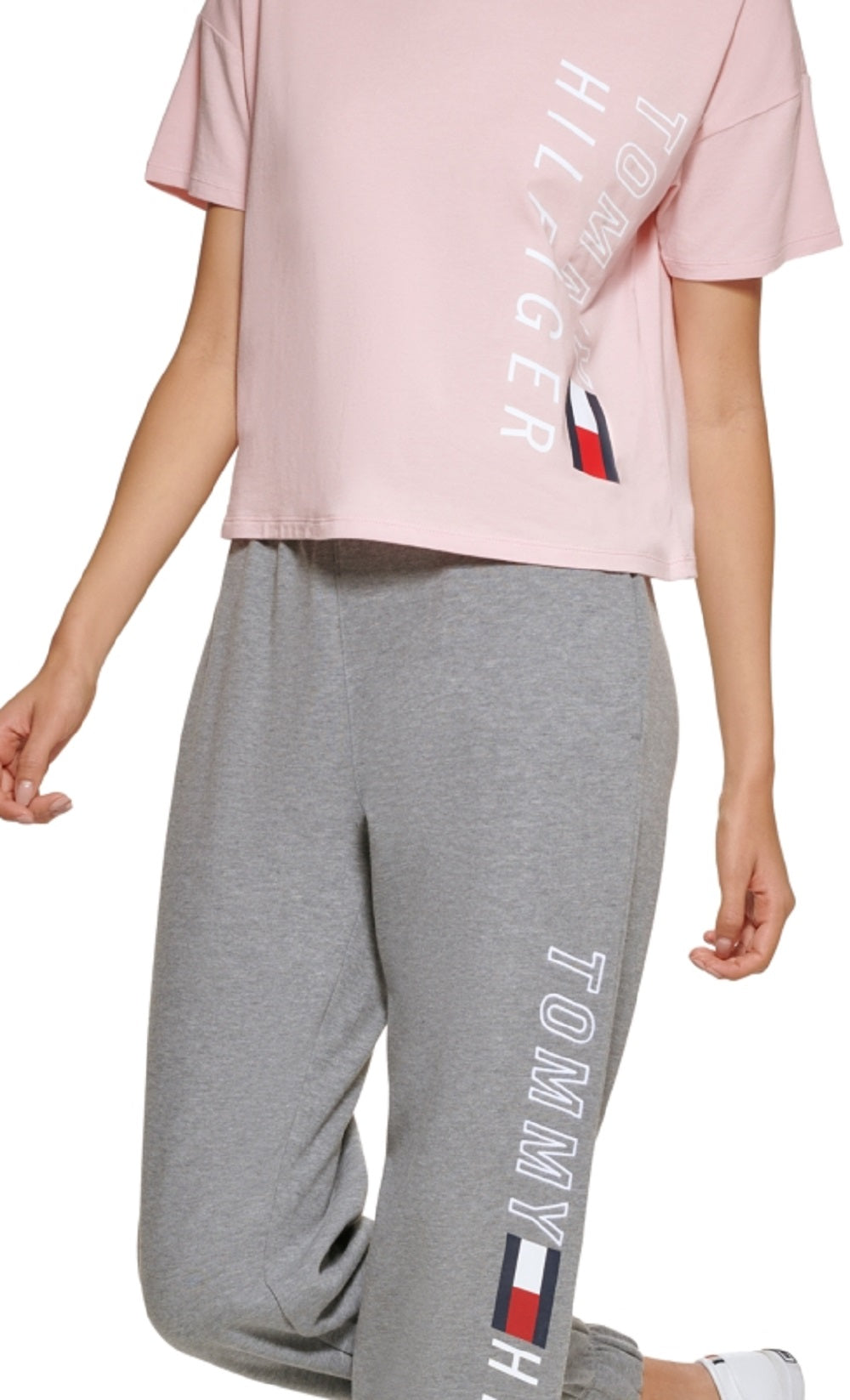 Tommy Hilfiger Women's Cropped Logo T Shirt Pink Size XX Large