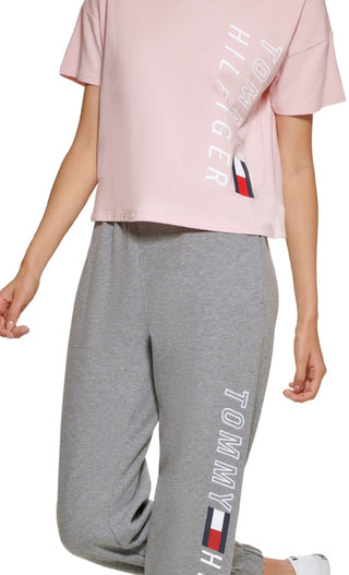 Tommy Hilfiger Women's Cropped Logo T Shirt Pink Size XX Large