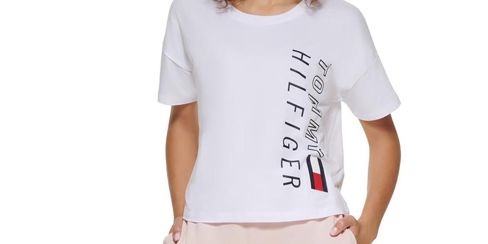 Tommy Hilfiger Women's Logo Cropped T-Shirt White Size XX-Large