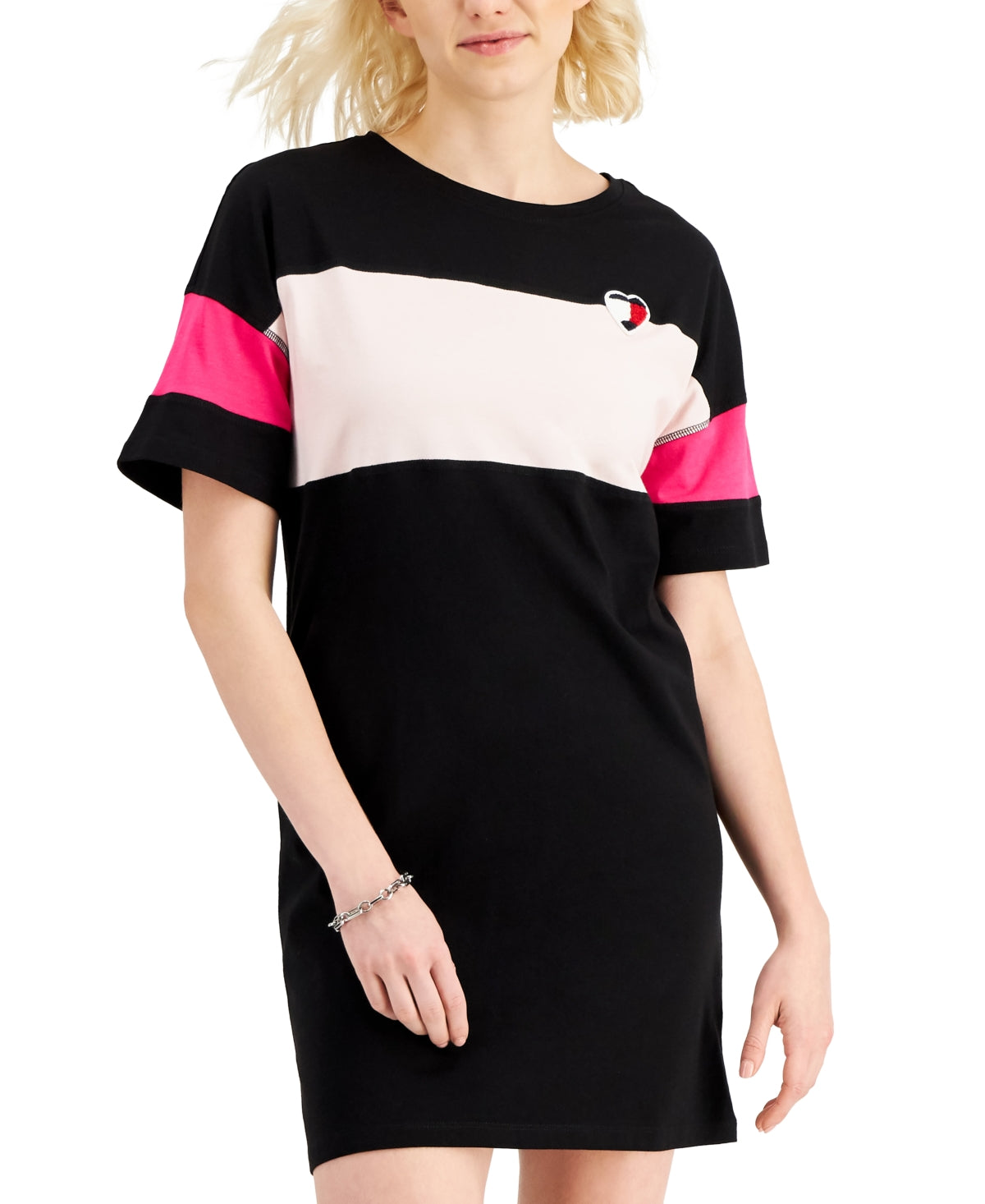 Tommy Hilfiger Women's Colorblocked Heart Logo Dress Black Size Large