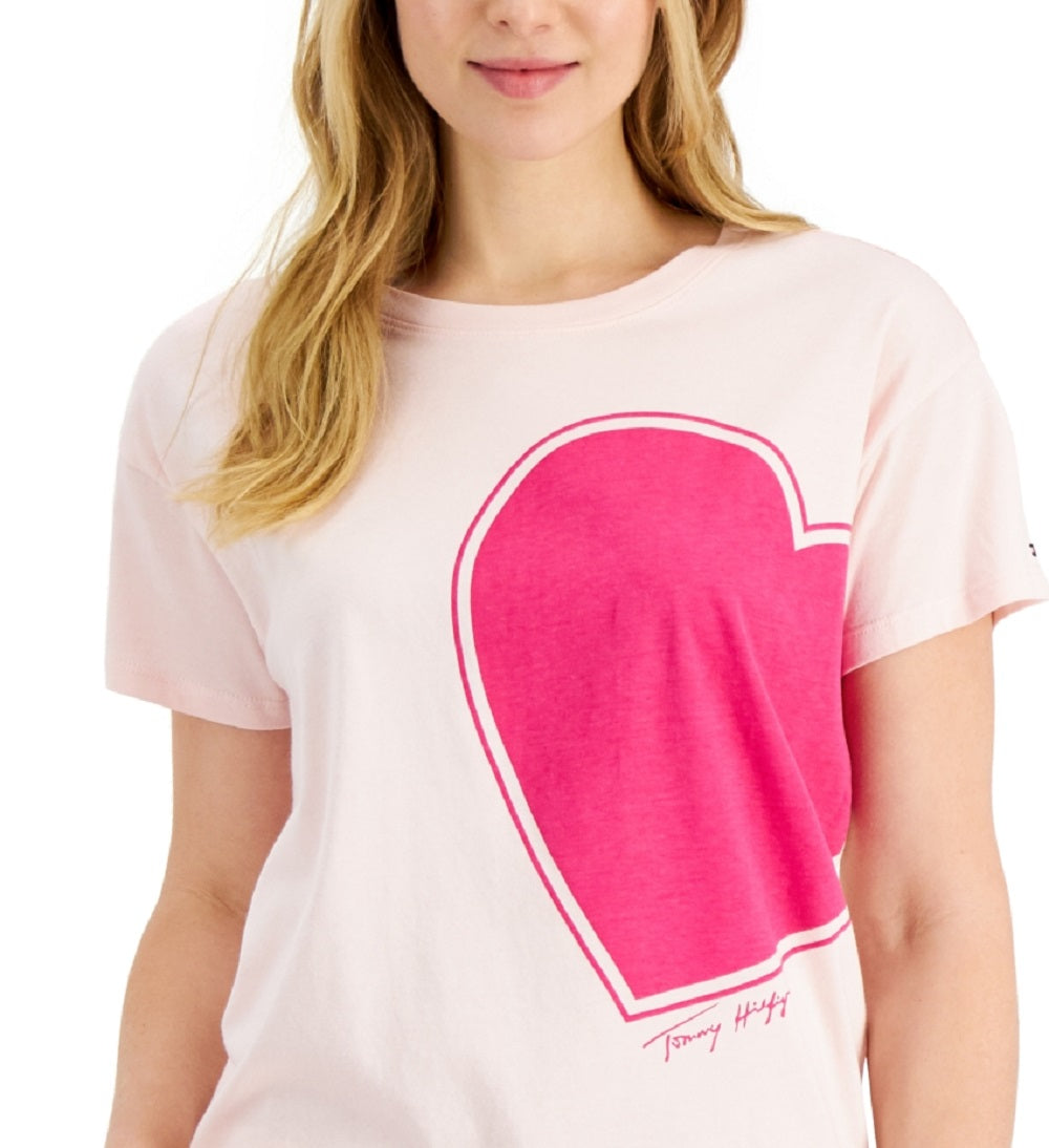 Tommy Hilfiger Women's Crew Neck Heart Graphic T Shirt Pink Size Medium