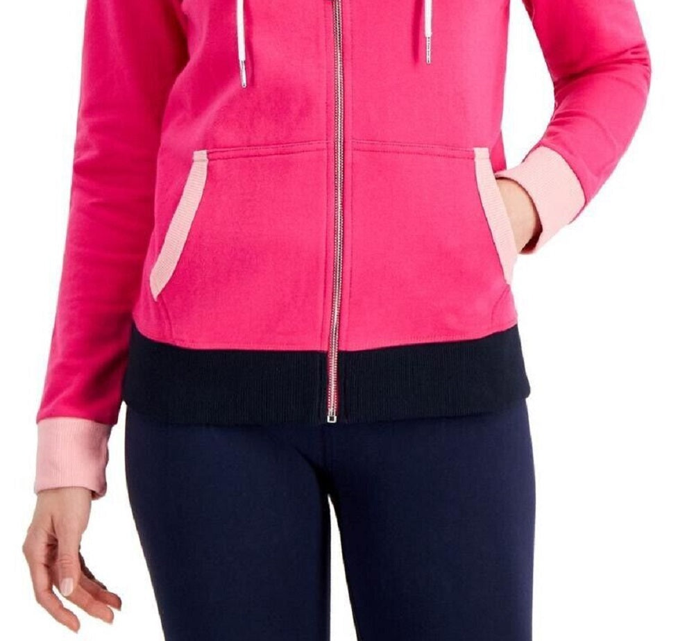Tommy Hilfiger Women's Zip Front Colorblocked Hoodie Pink Size Large