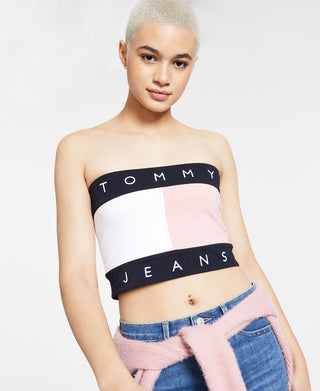 Tommy Jeans Women's Flag Bandeau Pink Size X-Large