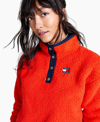 Tommy Jeans Women's Fleece Comfy Turtleneck Top Red Size X-Small