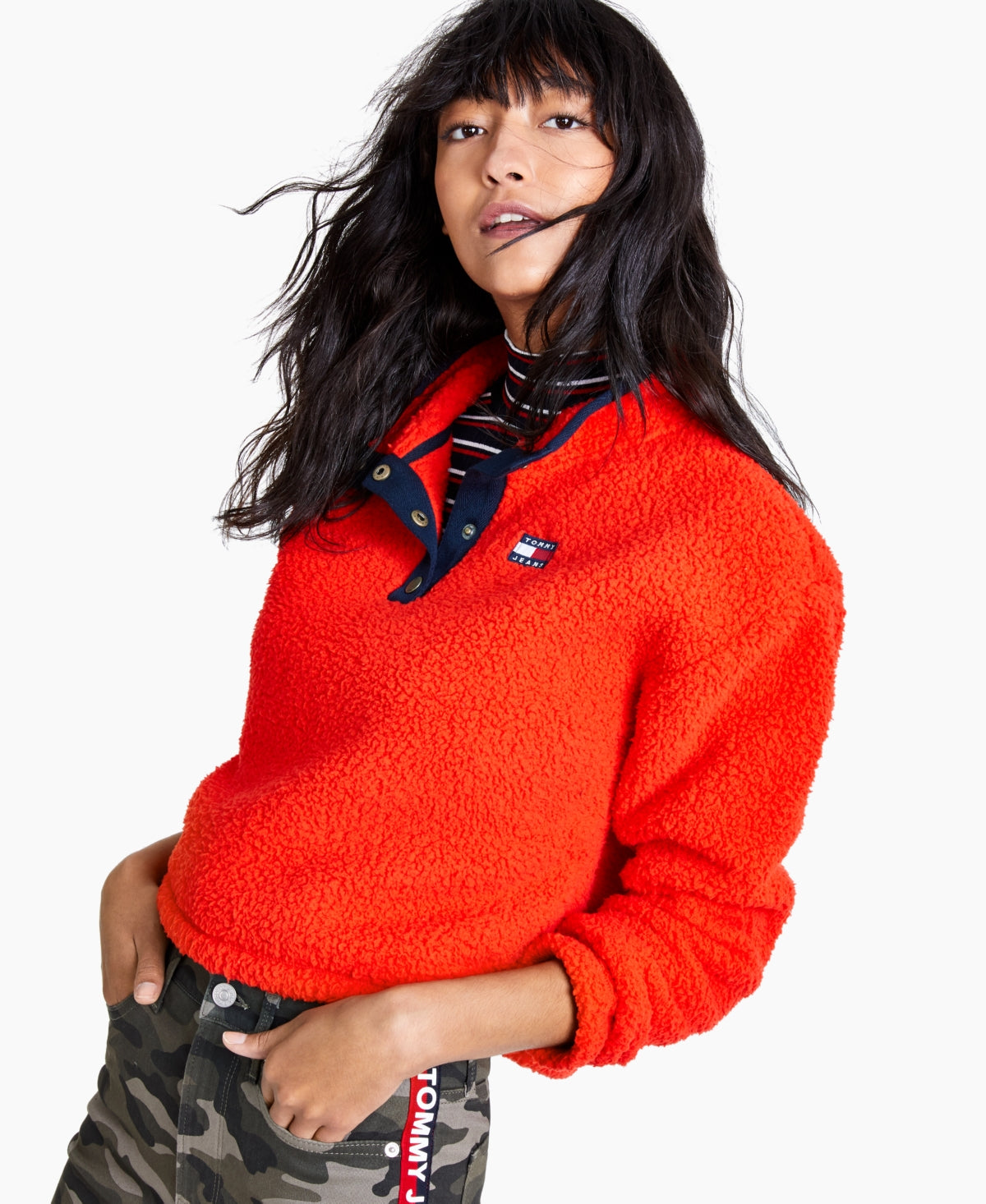 tommy-jeans-womens-fleece-comfy-turtleneck-top-red-size-x-small