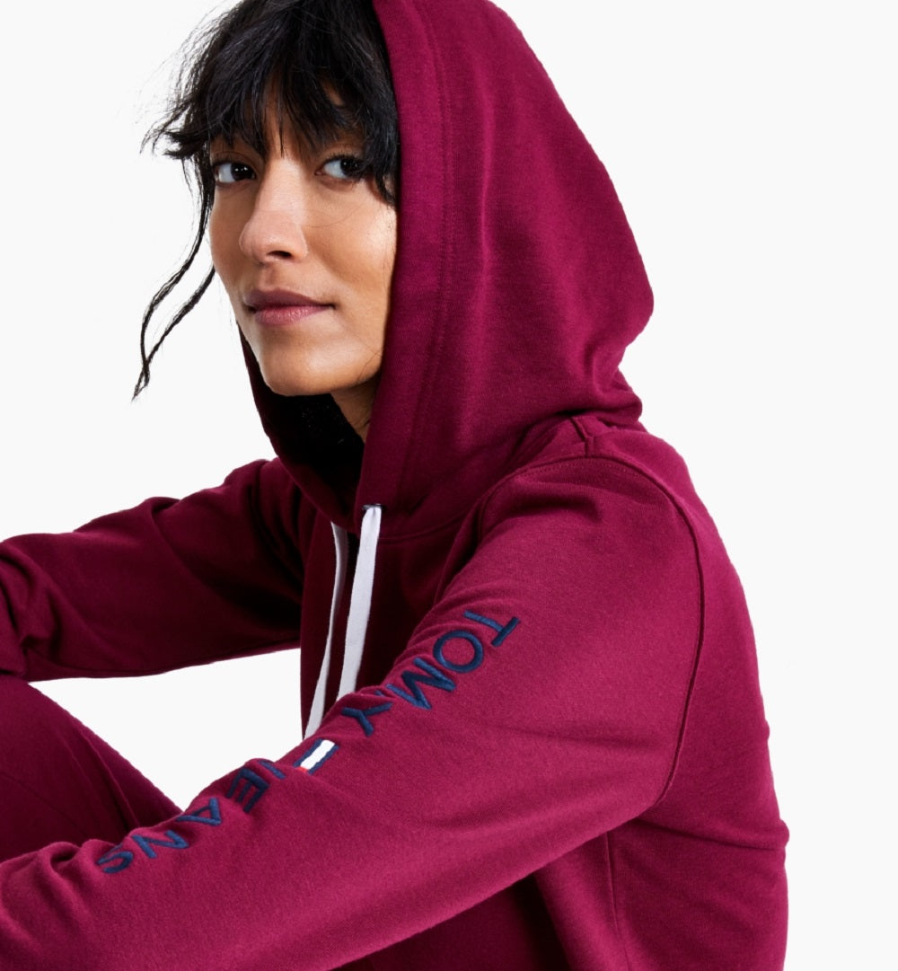 Tommy Jeans Women's Cropped Logo Hoodie Pink Size Small