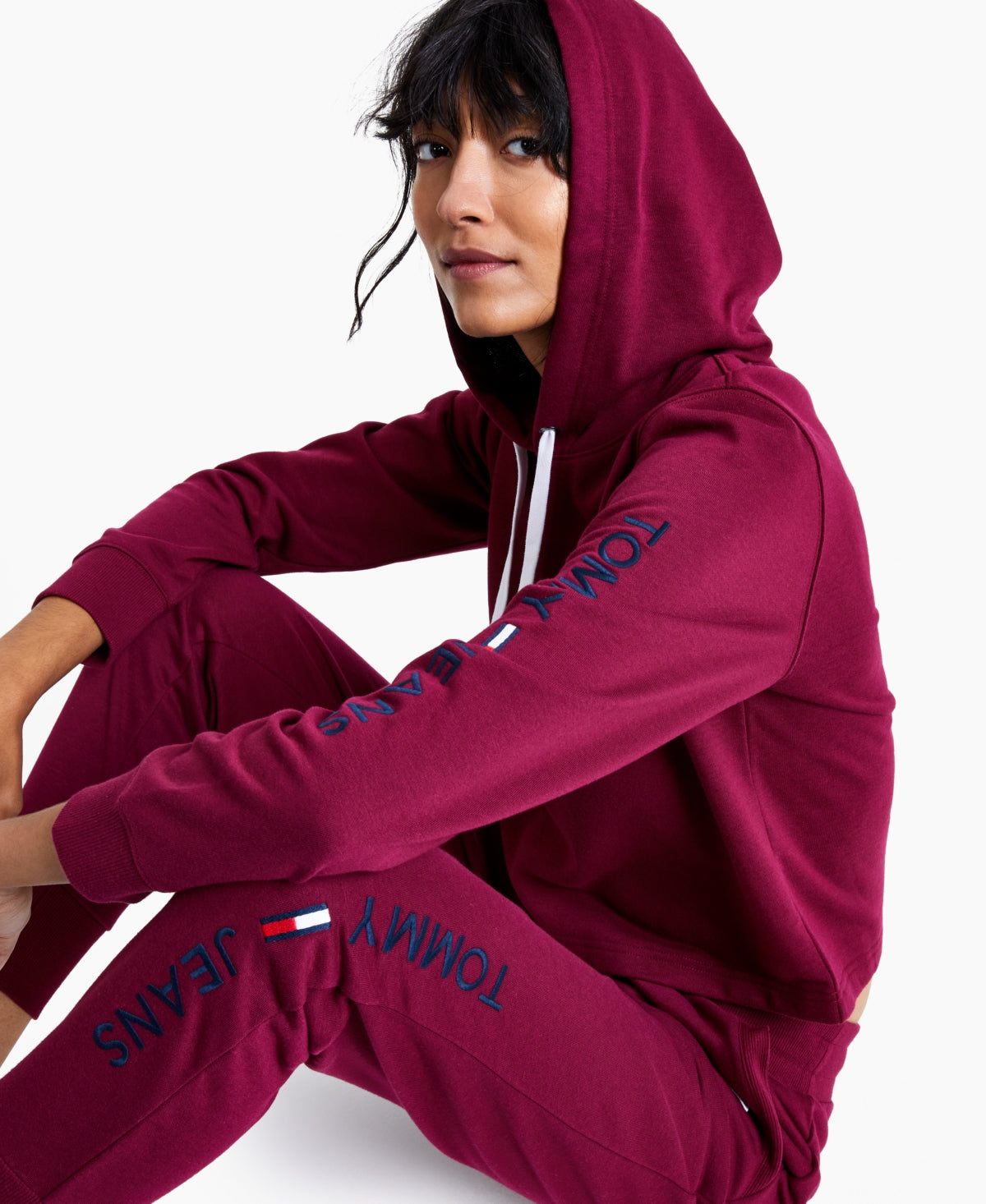 Tommy Jeans Women's Cropped Logo Hoodie Pink Size Small