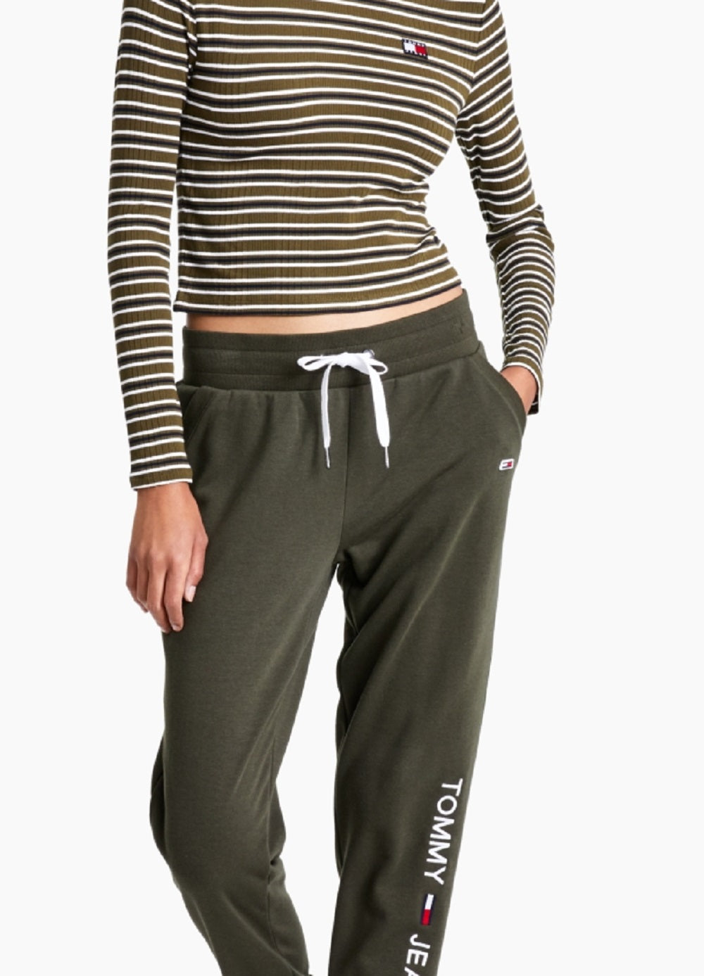 Tommy Jeans Women's Linear Logo Jogger Pants Green Size X-Large