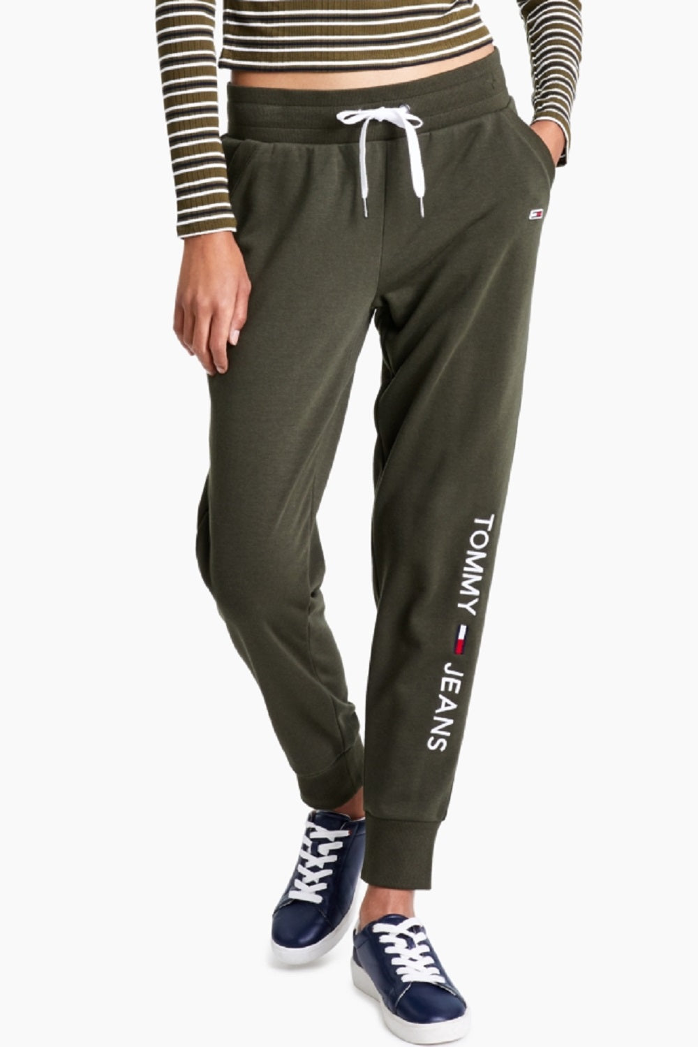 Tommy Jeans Women's Linear Logo Jogger Pants Green Size Large