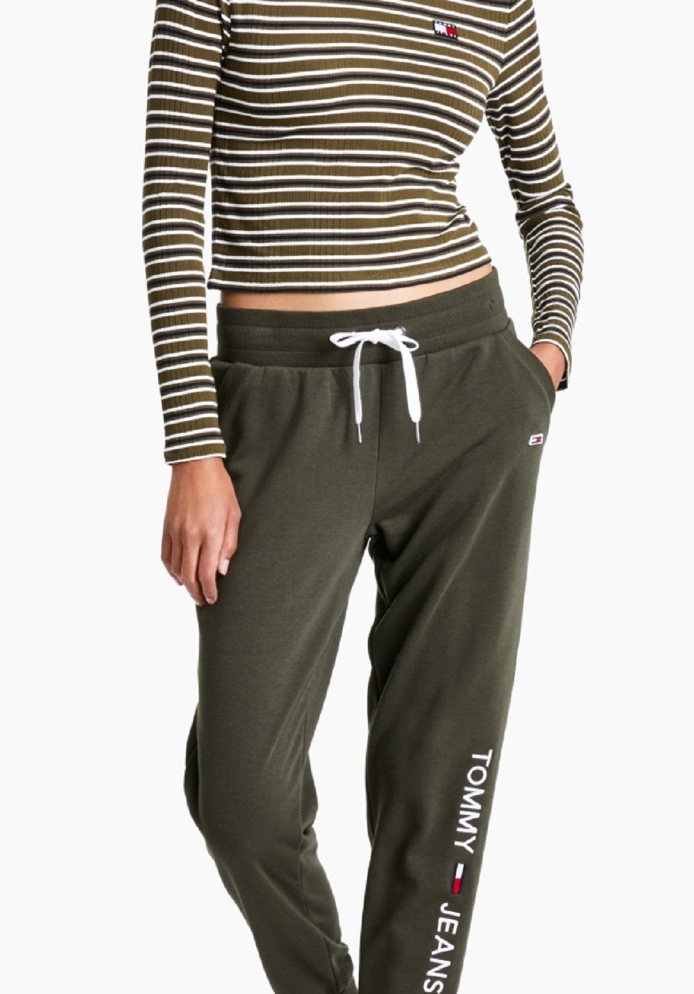 Tommy Jeans Women's Linear Logo Jogger Pants Green Size Large