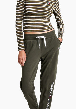 Tommy Jeans Women's Linear Logo Jogger Pants Green Size Large
