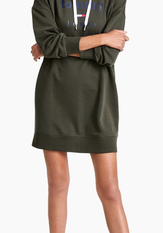 Tommy Jeans Women's Logo Hoodie Dress Green Size Medium