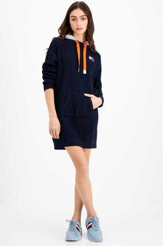 Tommy Jeans Women's Mixed Media Hoodie Dress Blue Size Small