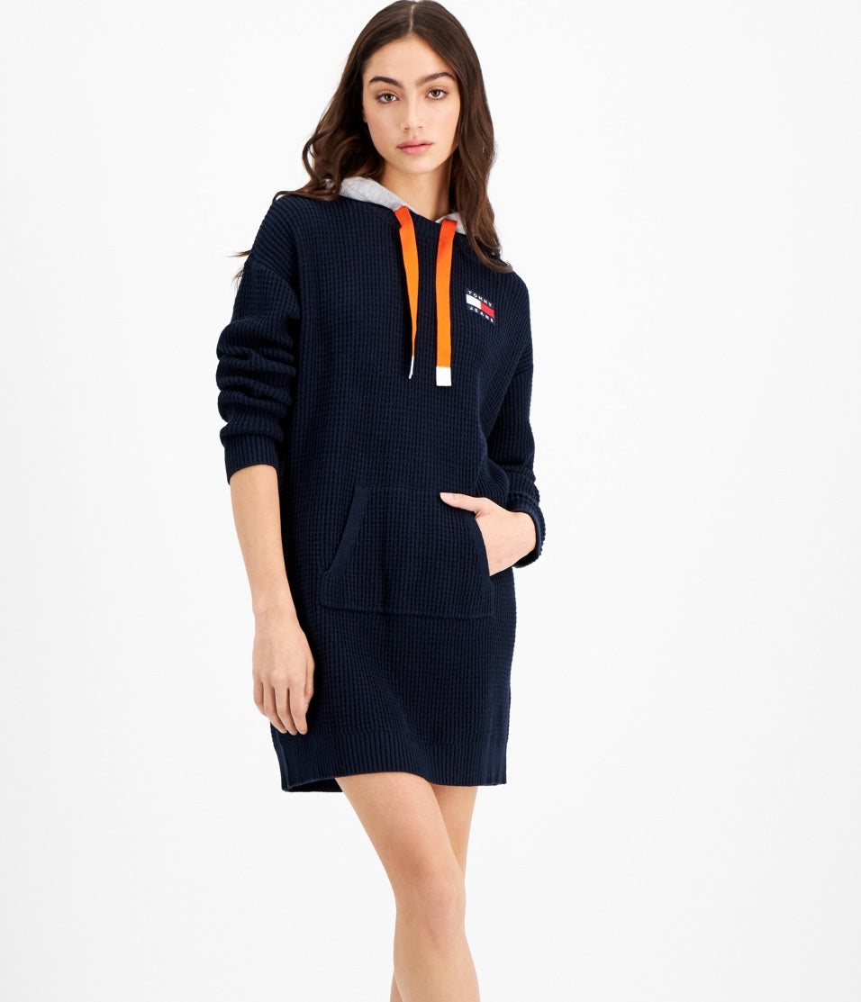 Tommy Jeans Women's Mixed Media Hoodie Dress Blue Size Small