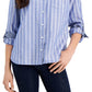 Tommy Hilfiger Women's Striped Roll Tab Shirt Blue Size XX Large