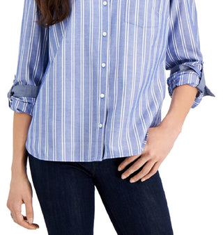 Tommy Hilfiger Women's Striped Roll Tab Shirt Blue Size XX Large