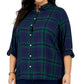 Tommy Hilfiger Women's Plaid Pointed Collar Button Down Top Blue Size 3X