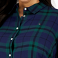 Tommy Hilfiger Women's Plaid Pointed Collar Button Down Top Blue Size 3X