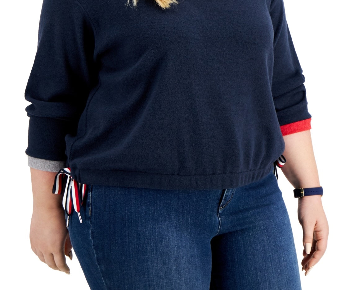 Tommy Hilfiger Women's Sweatshirt With Side Ties Blue Size 3X