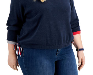 Tommy Hilfiger Women's Sweatshirt With Side Ties Blue Size 3X