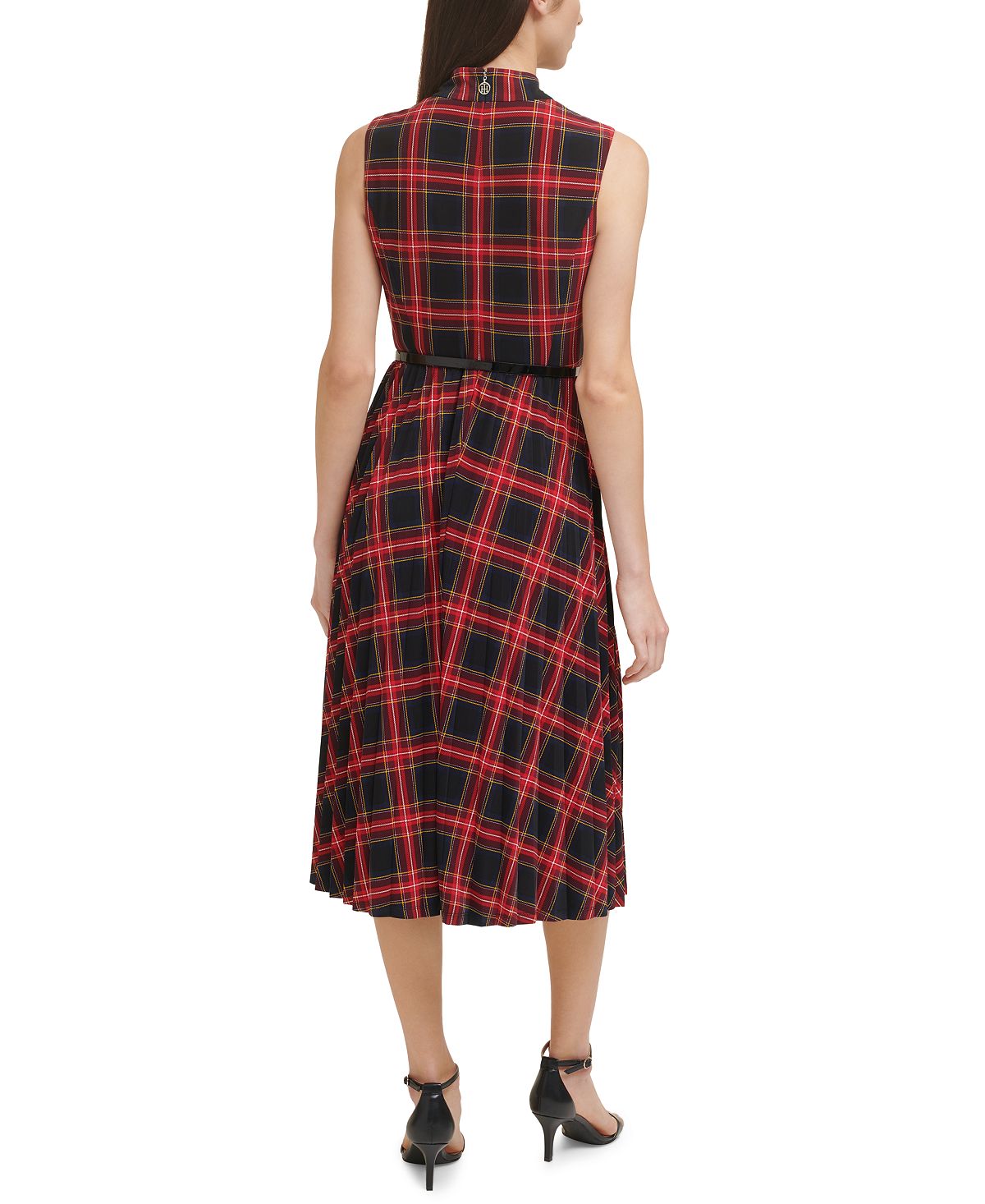 Tommy Hilfiger Women's V Neck Sleeveless Plaid Jersey Midi Dress Black Size 6
