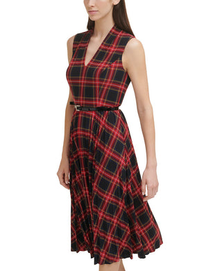 Tommy Hilfiger Women's V Neck Sleeveless Plaid Jersey Midi Dress Black Size 6