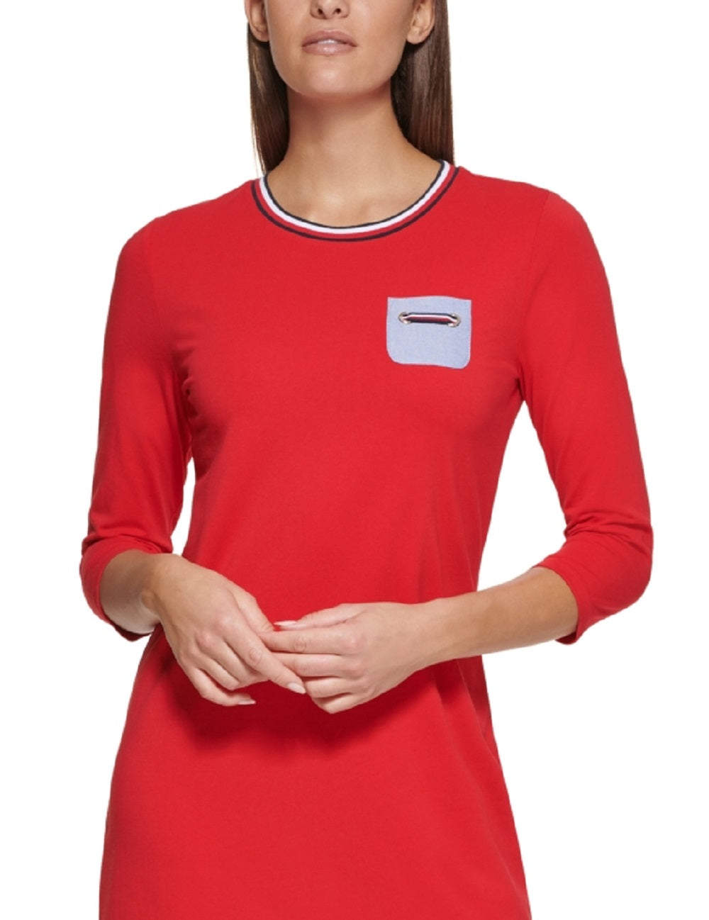 Tommy Hilfiger Women's 3/4 Sleeve Crew Neck ShorT-Shirt Dress Red Size X-Large