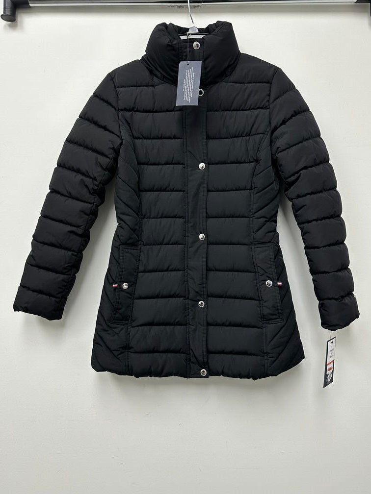 Tommy Hilfiger Women's Faux Fur Trim Hooded Puffer Coat Black Size X-Small